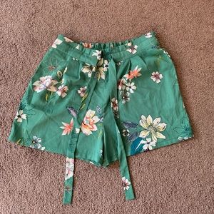 Green Floral Shorts